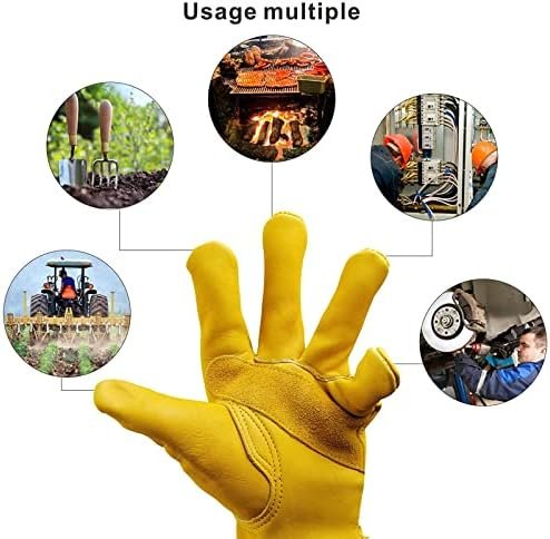 Leather Work Gloves for Men & Women, Reinforced Durable Gard...