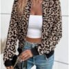 SweatyRocks Women's Leopard Print Jacket Zip Up Long Sleeve ...
