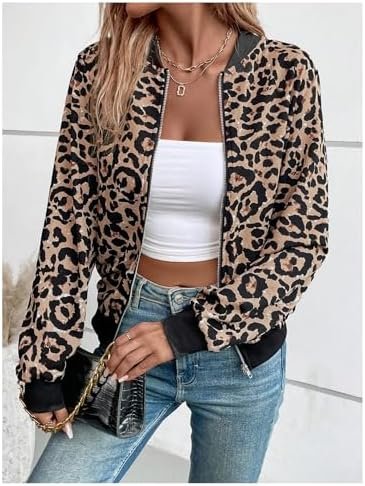 SweatyRocks Women's Leopard Print Jacket Zip Up Long Sleeve ...