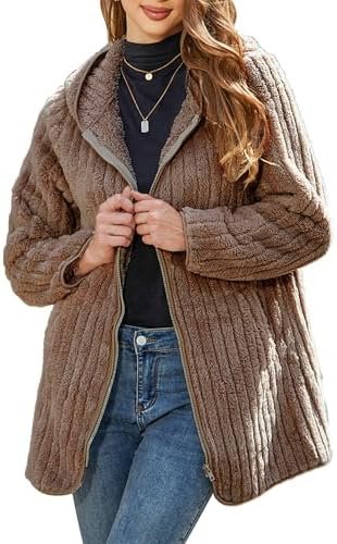 Womens Fleece Jacket Hooded Winter Warm Full Zip Long Sleeve...