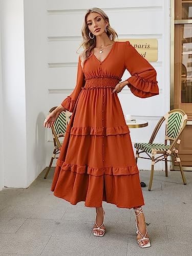 Amegoya Women's V Neck Long Sleeve Boho Maxi Dress Summer We...