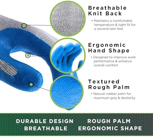 SHOWA Atlas 317 Natural Rubber Latex Hi-Vis Palm Coated Gene...