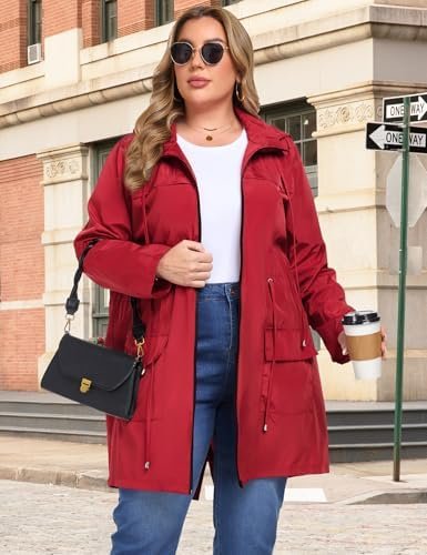 ZOMVA 2025 Plus Size 1X-4X Rain Jacket Coat Long Lightweight...