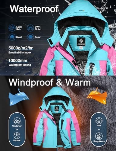 GEMYSE Girl's Waterproof Ski Snow Jacket Hooded Fleece Lined...