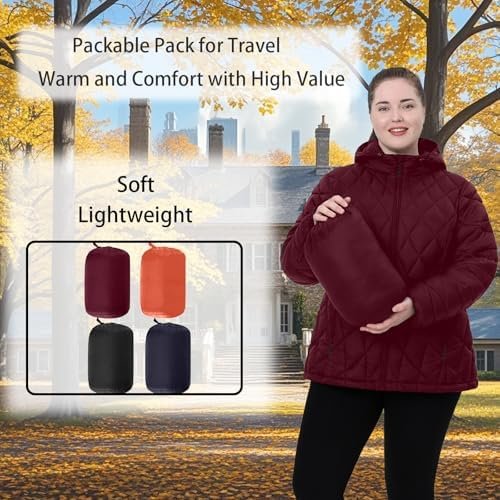 Plus Size Women's Packable Puffer Jacket 1X-5X Water-Resista...