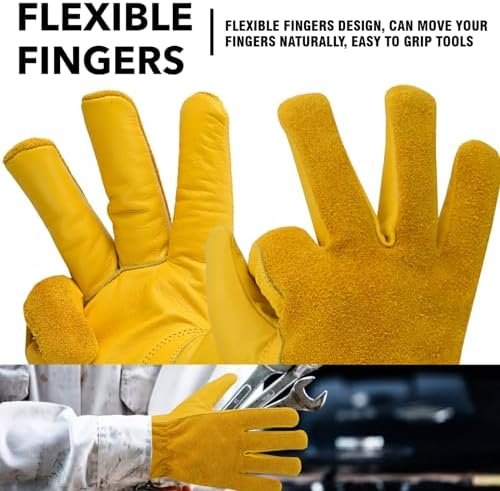 Work Gloves Men Heavy Duty Leather Gardening Gloves for Thor...