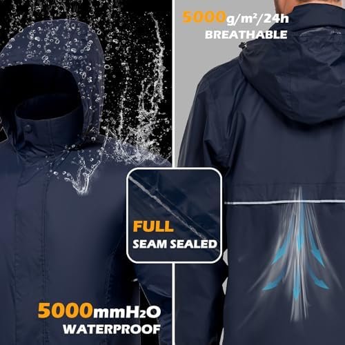 MANSDOUR Men's Packable Rain Jacket Waterproof Lightweight W...