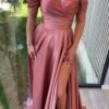 Satin Bridesmaid Dresses Long V Neck Ruched Off The Shoulder...
