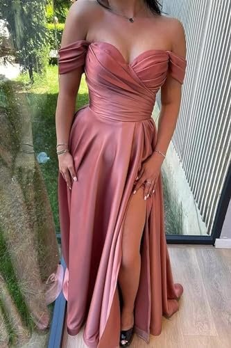 Satin Bridesmaid Dresses Long V Neck Ruched Off The Shoulder...