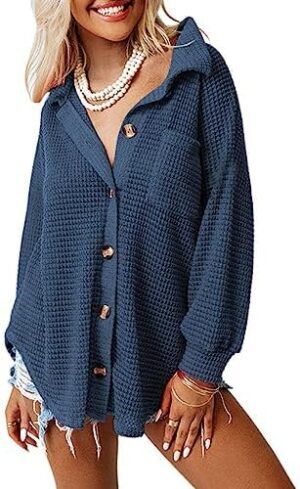 Dokotoo Womens Waffle Knit Shacket Jacket Casual Long Sleeve... Dokotoo Womens Waffle Knit Shacket Jacket Casual Long Sleeve...