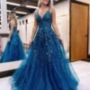 YMSHA V Neck Tulle Prom Dresses 2025 Long Sparkly Lace Forma...