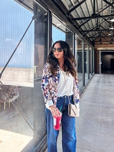 ECOWISH Women's Casual Floral Zip Up Bomber Jacket Coat Crew...