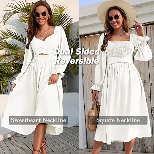 Women Tie Back Long Puff Sleeve Dress Sage Ruffle Wrap Rever...