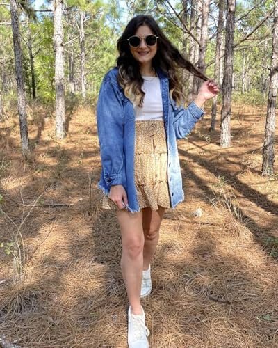 Vetinee Women’s Oversized Button Up Frayed Hem Shacket Long ...