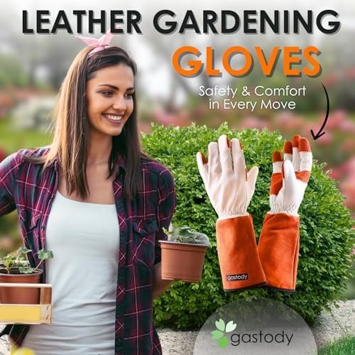 Gastody- Long Sleeve Leather Gardening Gloves, Multipurpose...