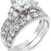 Sterling Silver Cubic Zirconia Wedding Engagement Ring Set