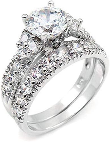 Sterling Silver Cubic Zirconia Wedding Engagement Ring Set