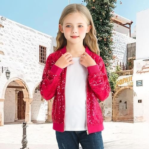 Sequin Bomber Jackets Girls Long Sleeve Zip up Jacket for Ki...