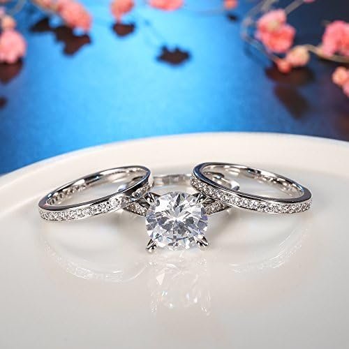 Cubic Zirconia Bridal Set - Big Round CZ White Gold Plated W...