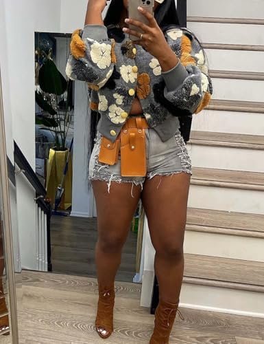 Flygo Women's Cropped Floral Print Bomber Jacket Warm Fleece...