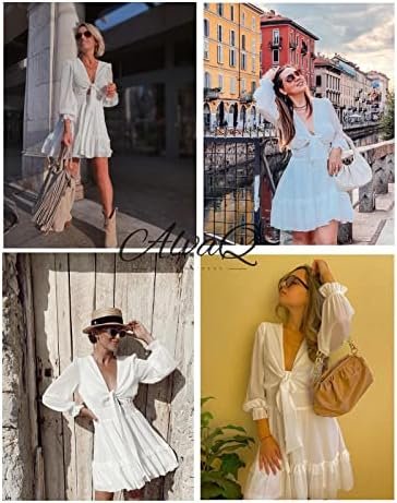 AlvaQ Womens Dresses Spring Summer Knot Front V Neck Ruffles...