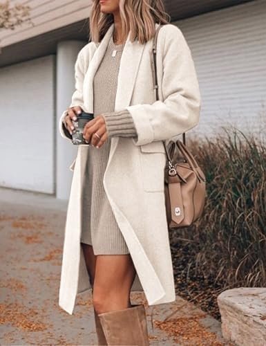 Hooever Women's Long Cardigan Wool Coat Open Front Pockets W...