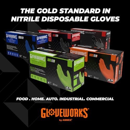 GLOVEWORKS HD Orange Nitrile Gloves, 8 Mil, Disposable, Rais...