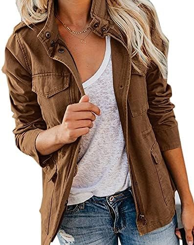 Soulomelody Women Military Anorak Jackets Zip Up Snap Button...