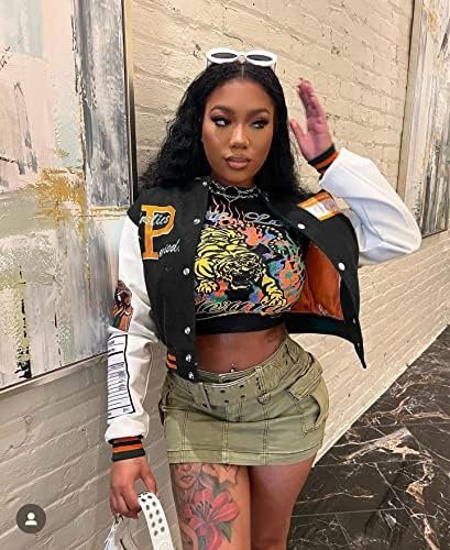 NIFTRIRY Varsity Jacket Women Patch Casual Jacket Cropped Ja...