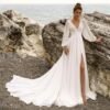 Beach Long Sleeve Wedding Dresses for Bride V Neck Empire Wa...