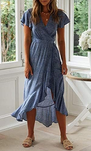 ZESICA Women's 2025 Bohemian Floral Printed Wrap V Neck Shor...