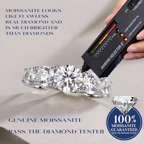 5 Stone 1ct Moissanite Ring for Women, 6.5MM D Color VVS1 Cl...