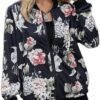 TIAFORD Womens Floral Print Zip Up Bomber Jacket Casual Loos...
