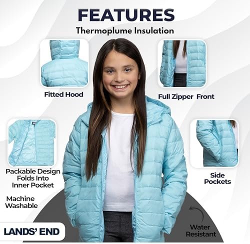 Lands' End Kids Packable Hooded Down Puffer Jacket Coat (XXS...