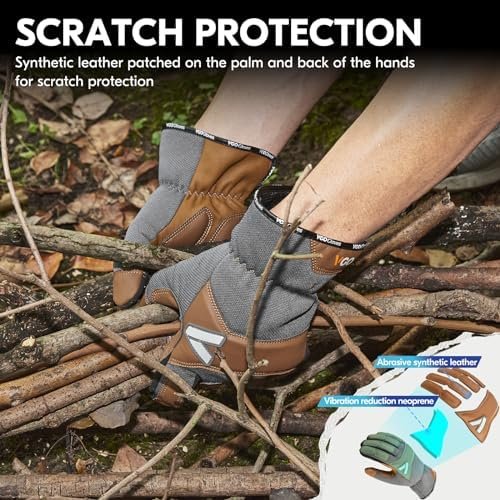 Vgo... Work Gloves for Men,Leather Safety Work Gloves,Scratc...
