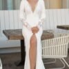 Wedding Dresses for Bride Long Sleeve Boat Neck Button Back ...