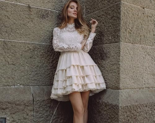 Short Wedding Dresses for Bride 2025 Beach Lace Long Sleeve ...