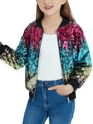 EXARUS Girls Sparkle Sequin Jacket with Pockets Glitter Ligh... EXARUS Girls Sparkle Sequin Jacket with Pockets Glitter Ligh...