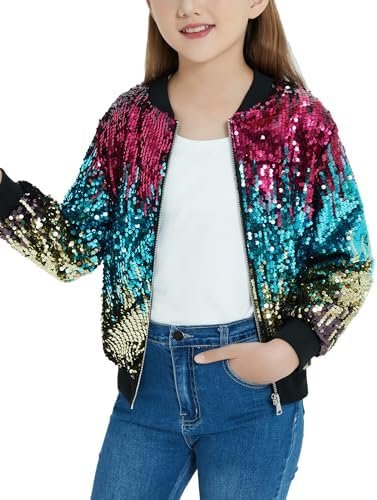 EXARUS Girls Sparkle Sequin Jacket with Pockets Glitter Ligh...