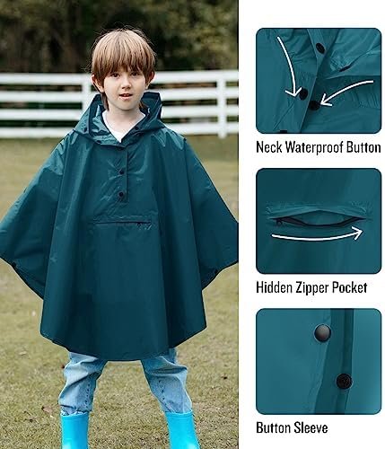 SaphiRose Lightweight Kids Rain Poncho Jacket Waterproof Out...