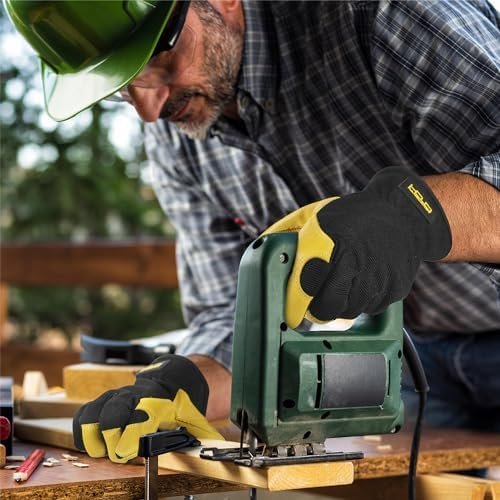 HANDLANDY Men Leather Gardening Gloves, Utility Work Gloves ...
