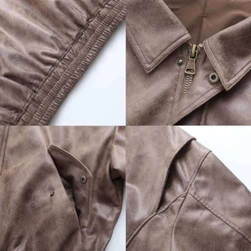 Women's Faux Leather Jacket Zip Up Short Fitted Slim Coat Bo...