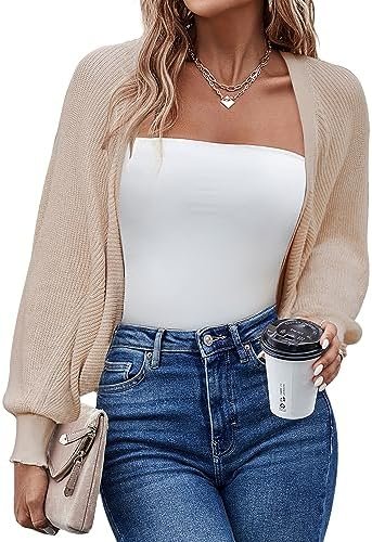 HOTOUCH Women's Cardigan Shrugs Long Batwing Sleeve Knitted ...