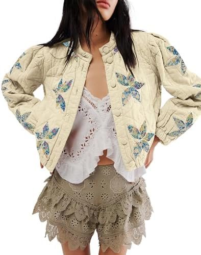 Locachy Women's Casual Cropped Puffer Jacket Lightweight Flo...