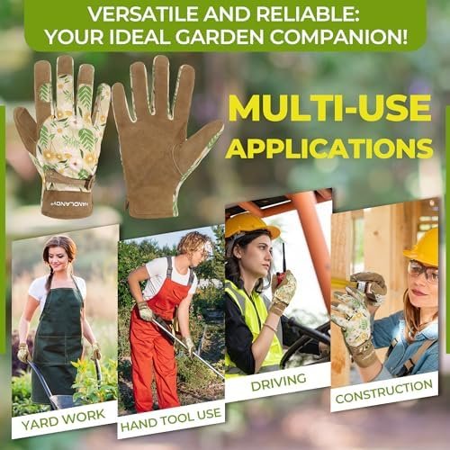 HANDLANDY Gardening Gloves for Women, Breathable Ladies Leat...