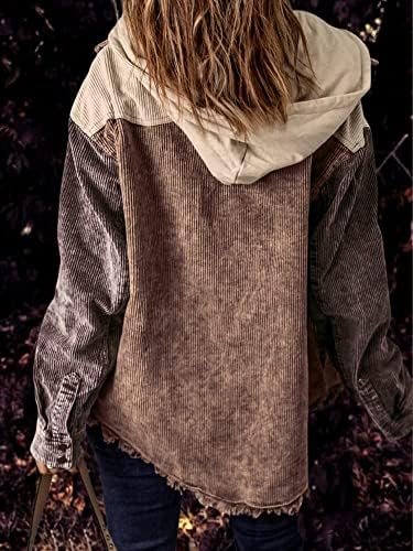 Ru Sweet Women's Corduroy Hooded Colorblock Long Sleeve Jack...