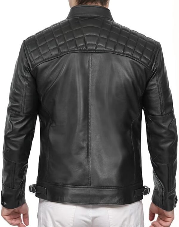 DECIMAL Men's Black Genuine Lambskin Leather Biker Jacket VI...