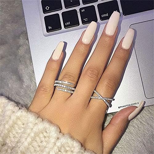 AZQ 925 Sterling Silver Shiny Full Diamond Ring Three Rows C...