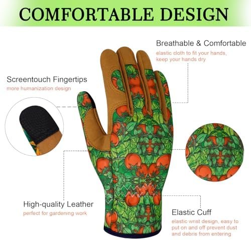 Leather Gardening Gloves for Women Thorn Proof Garden Gloves...