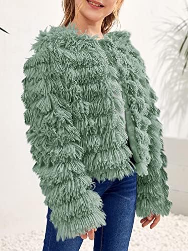 Inorin Girls Open Front Cardigan Faux Fur Coat Warm Fuzzy Tr...